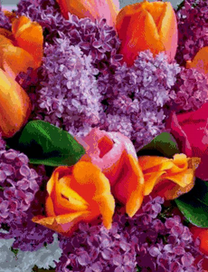 тюльпаны и сирень - букет, цветы, тюльпаны, сирень - предпросмотр