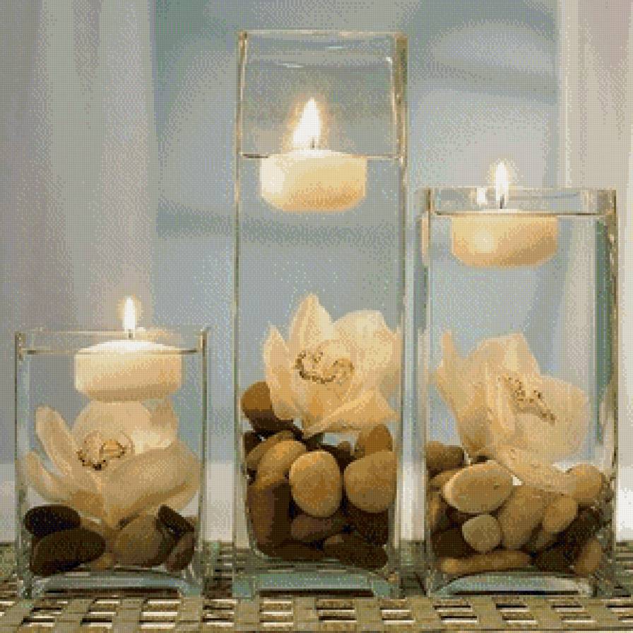 свечи в стаканах - камни, цветы, свечи, релакс, натюрморт - предпросмотр