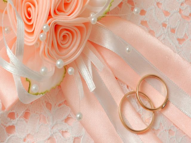 Свадьба - розовые, лента, кольца, свадьба, розы - оригинал
