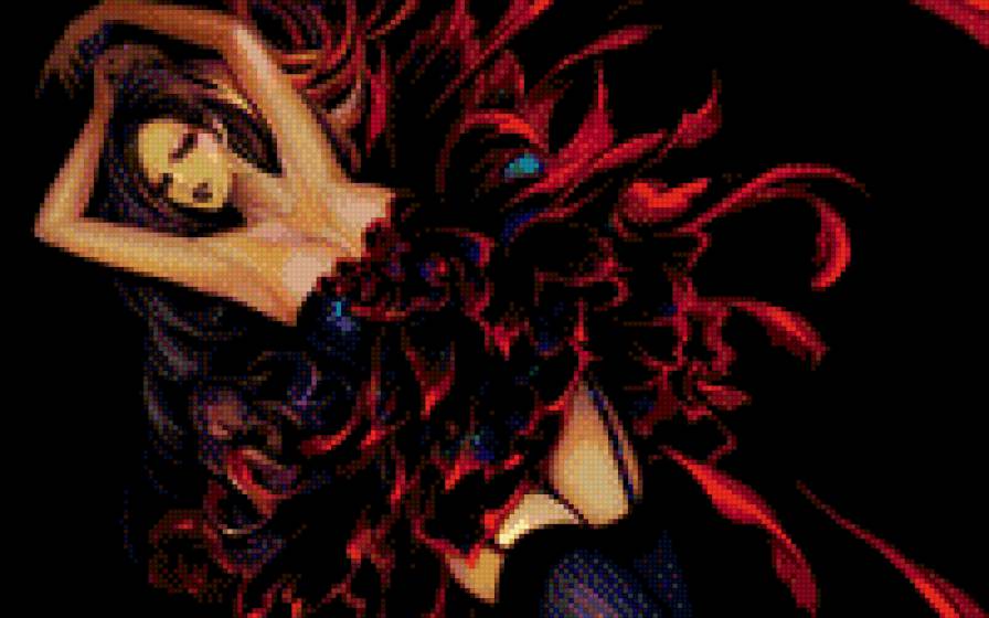 Девушка - черный, девушка, арт, красные - предпросмотр