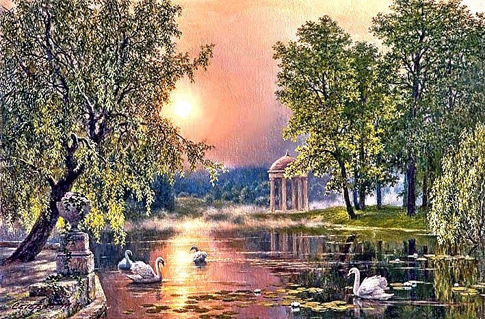 закат в парке - пейзаж - оригинал