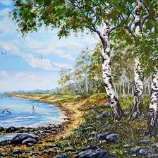 Схема вышивки «березки над водой»