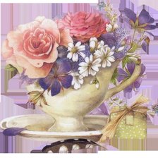 Схема вышивки «розы в чашке»