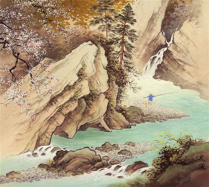 Рыбак - восточная живопись - оригинал