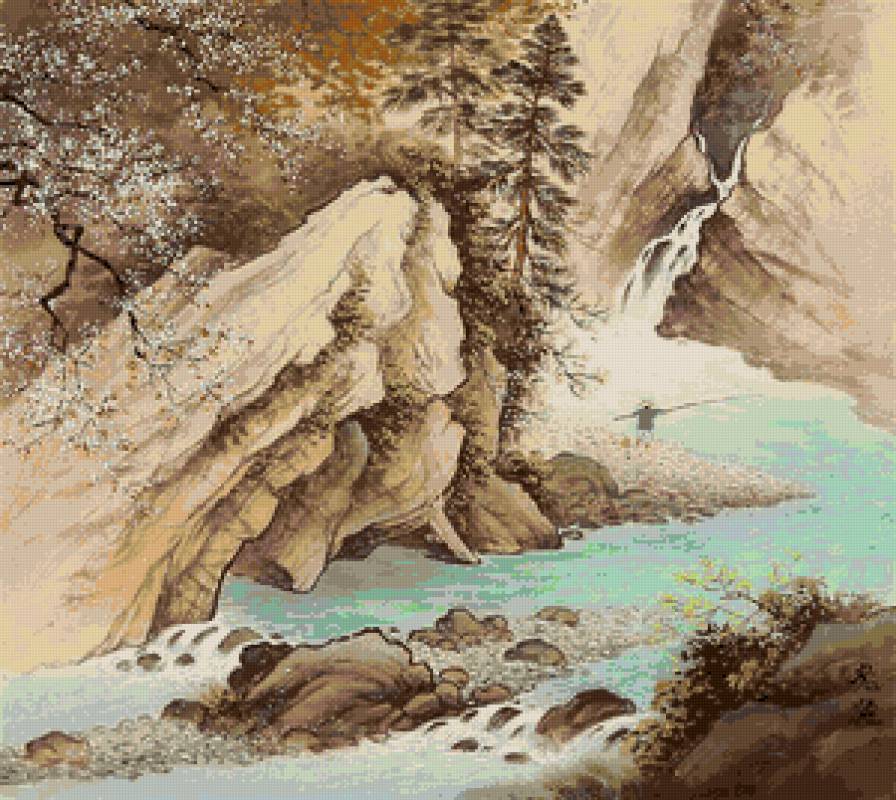 Рыбак - восточная живопись - предпросмотр