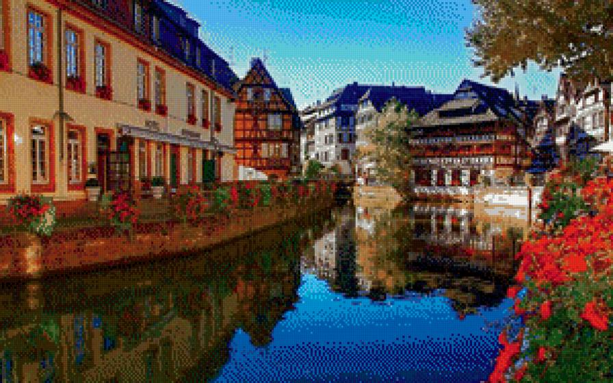 Уголок Франции - дом, цветы, лето, канал, города - предпросмотр