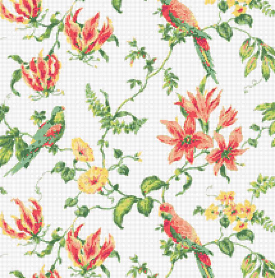 Подушка "Цветы и птицы" - цветы, птицы, панно, подушка - предпросмотр