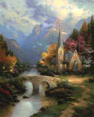 Старая церковь - пейзаж., природа, мост, фэнтези - оригинал