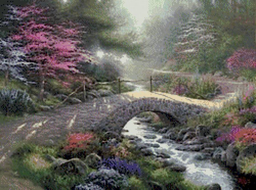 Каменный мост - мост, пейзаж., природа, фэнтези - предпросмотр