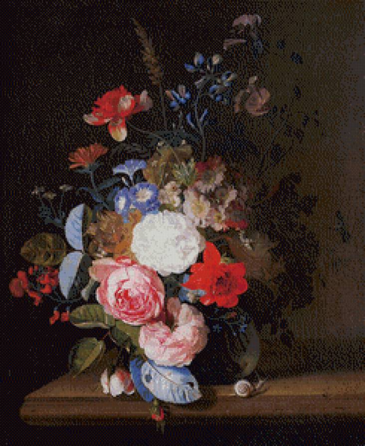 Художник Ян ван Хейсун - картина, букет, цветы, живопись - предпросмотр