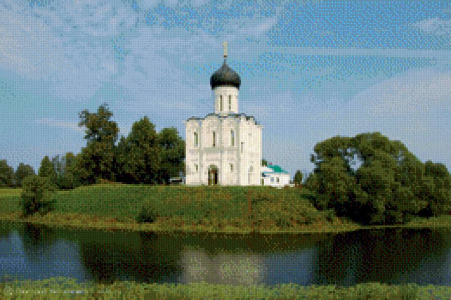 Церковь на берегу реки - предпросмотр