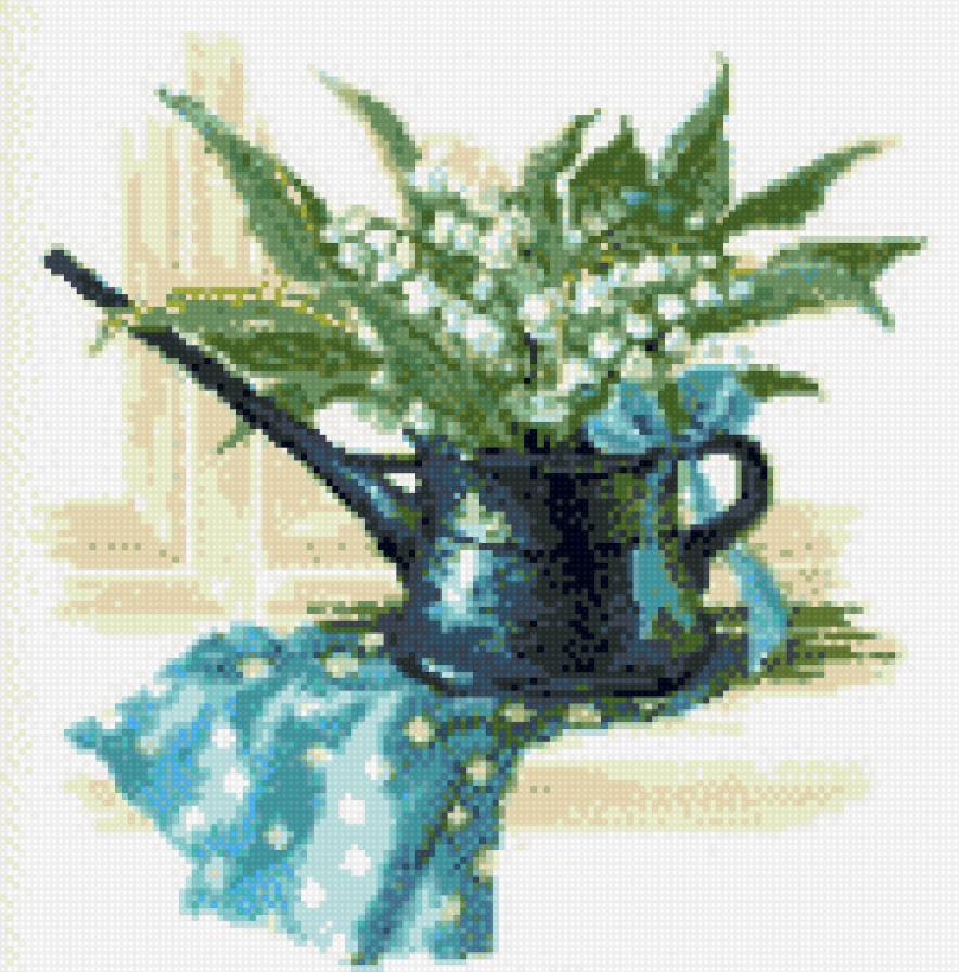 цветы в синей лейке - предпросмотр