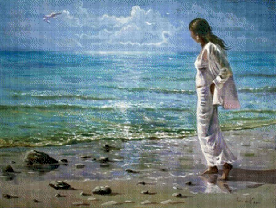 На берегу моря - море, девушка - предпросмотр