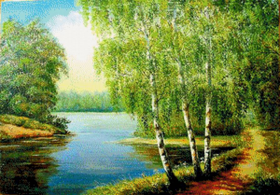 березки над рекой - пейзаж - предпросмотр