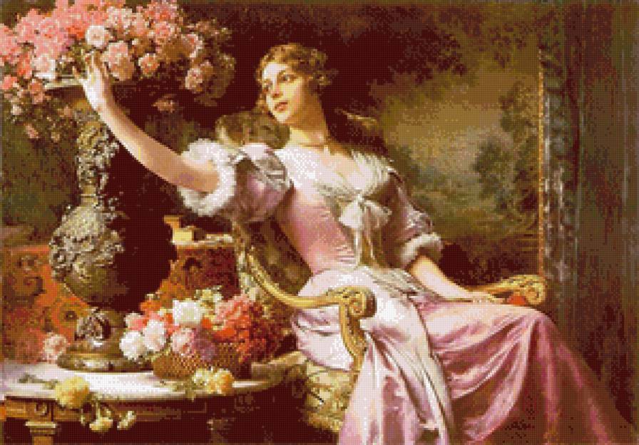 блаженство - картина, цветы, дама, девушка - предпросмотр