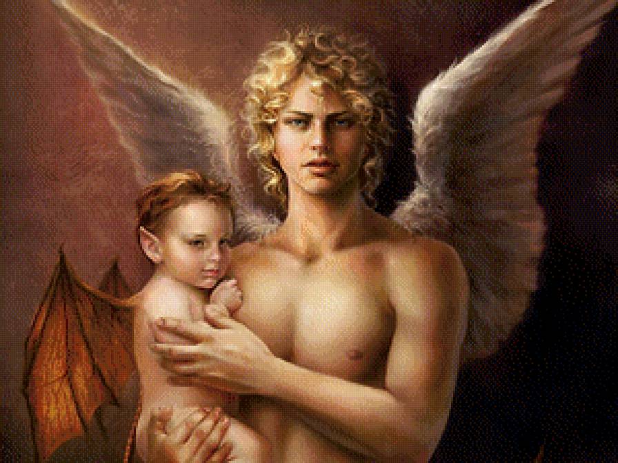 ангел - фэнтези, мужчина, ангел, крылья, ребенок - предпросмотр