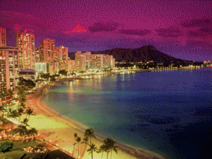 Ночной город - ночь, побережье - предпросмотр