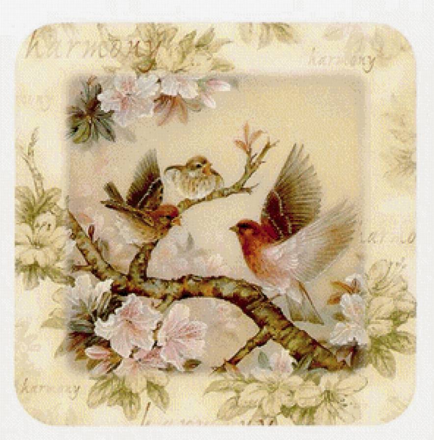 панно с птицами - панно, цветы, птицы, подушка, нежность - предпросмотр