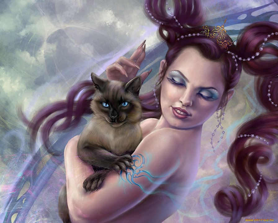 Девушка с кошкой - девушка, люди - оригинал