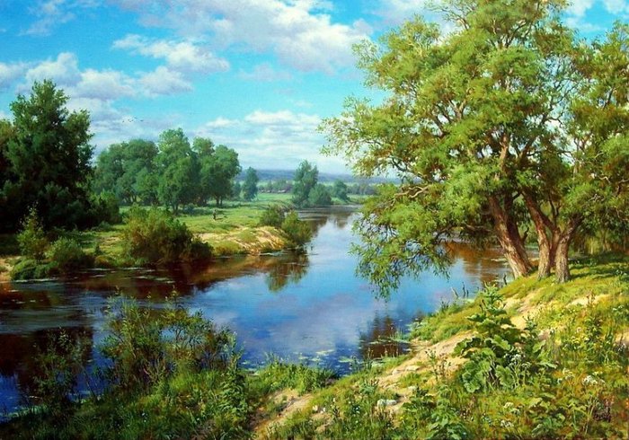 У реки - пейзаж, река, лето - оригинал