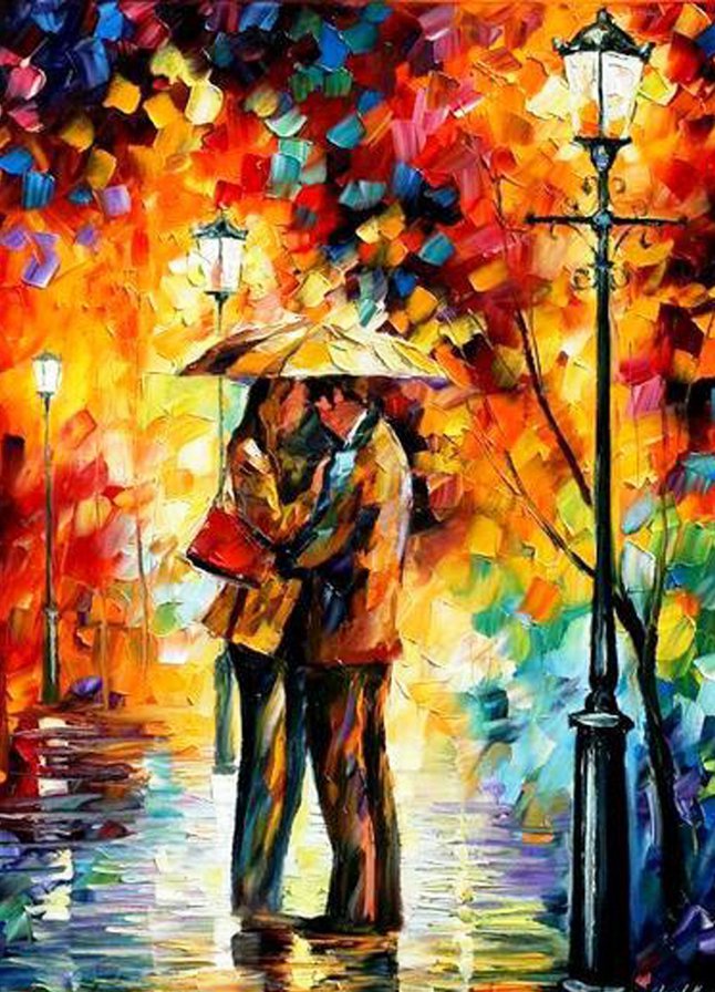 пара под дождем - пано, пара, картина, осень - оригинал