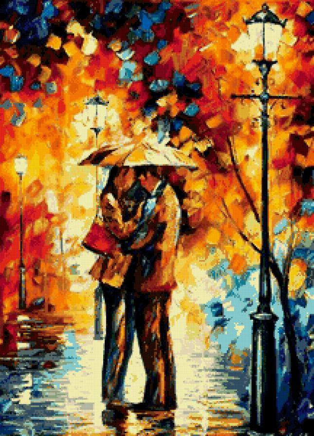 пара под дождем - картина, пара, осень, пано - предпросмотр