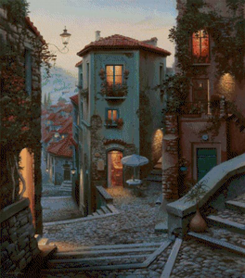 Вечерняя улочка - улица, вечер, городской пейзаж - предпросмотр