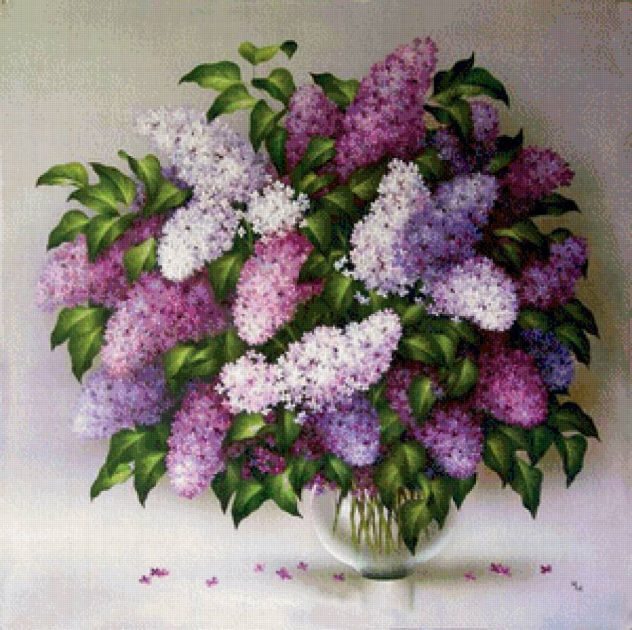 букет сирени - весна, живопись, цветы, ваза, натюрморт, букет, сирень - предпросмотр
