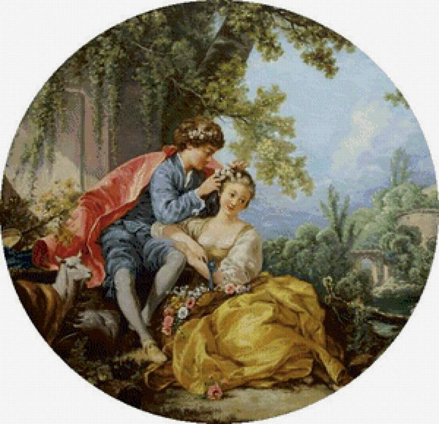 свидание - картина, сад, двое, ретро, свидание, пара - предпросмотр