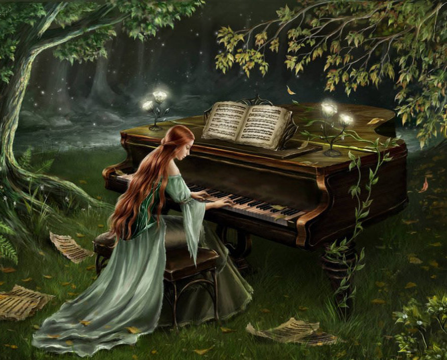 пианистка - девушка, рояль, картина, фэнтази - оригинал