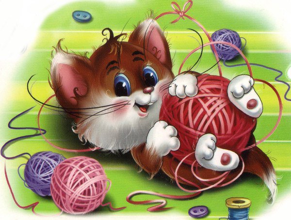 веселая игра - котенок, игра, детское, клубок - оригинал