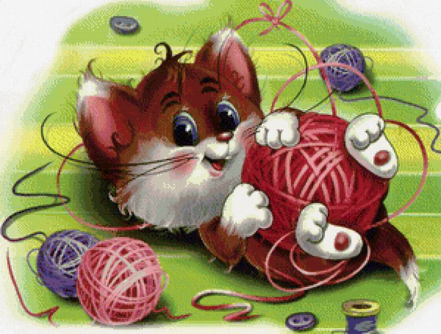 веселая игра - клубок, игра, детское, котенок - предпросмотр