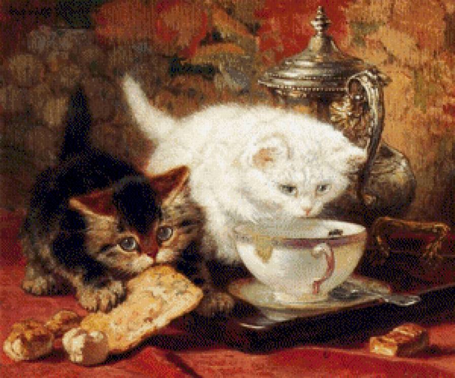 Вкусно - стол, чашка, котята, на кухню - предпросмотр