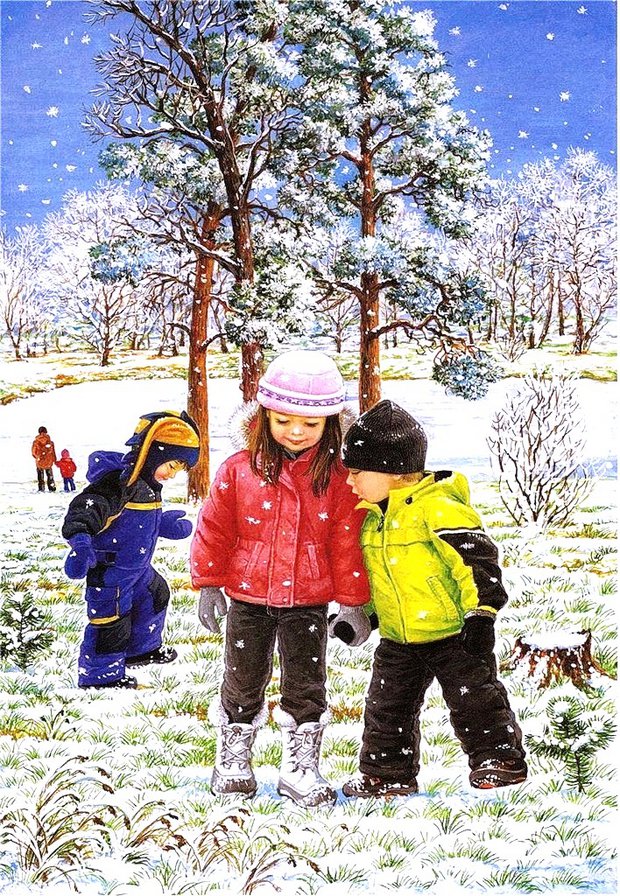 прогулка - дети, зима, пейзаж, снег - оригинал