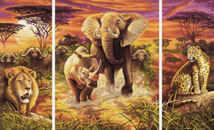 триптих Африка - африка, триптих, животные - предпросмотр