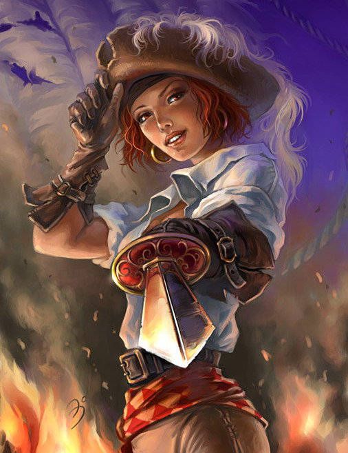 Пиратка - девушка, оружие, меч, пиратка, огонь, пират - оригинал