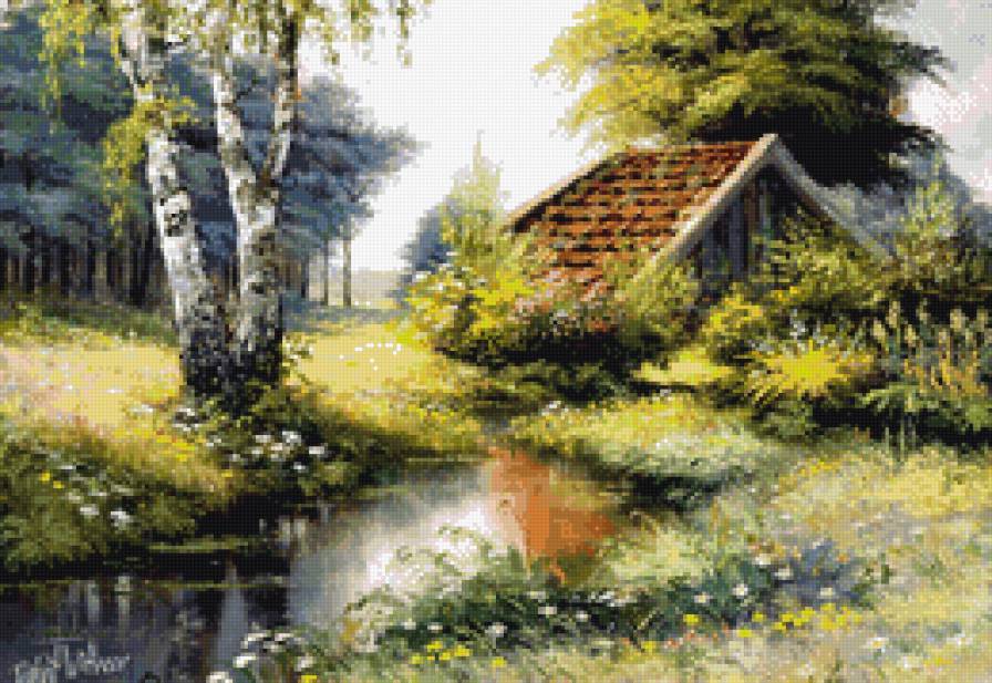 Пейзаж с домиком - домик, пейзаж - предпросмотр