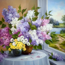 Сирень и одуванчики