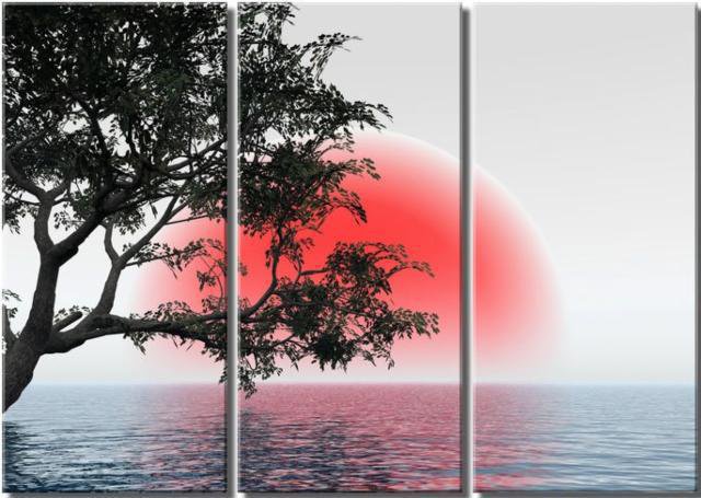 восход - восход, отражение, дерево, триптих, вода - оригинал