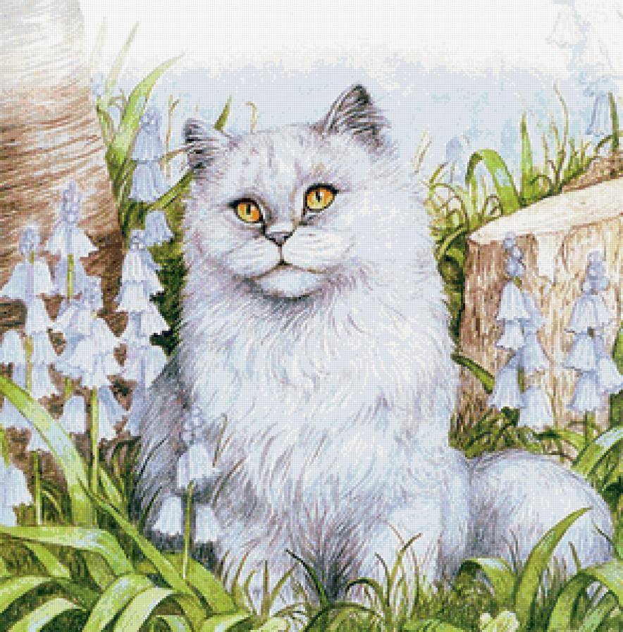 портрет в колокольчиках - кот, котики, цветы, коты - предпросмотр
