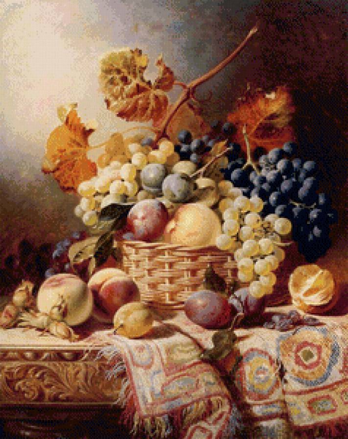 Натюрморт - натюрморт, виноград, корзина, фрукты - предпросмотр