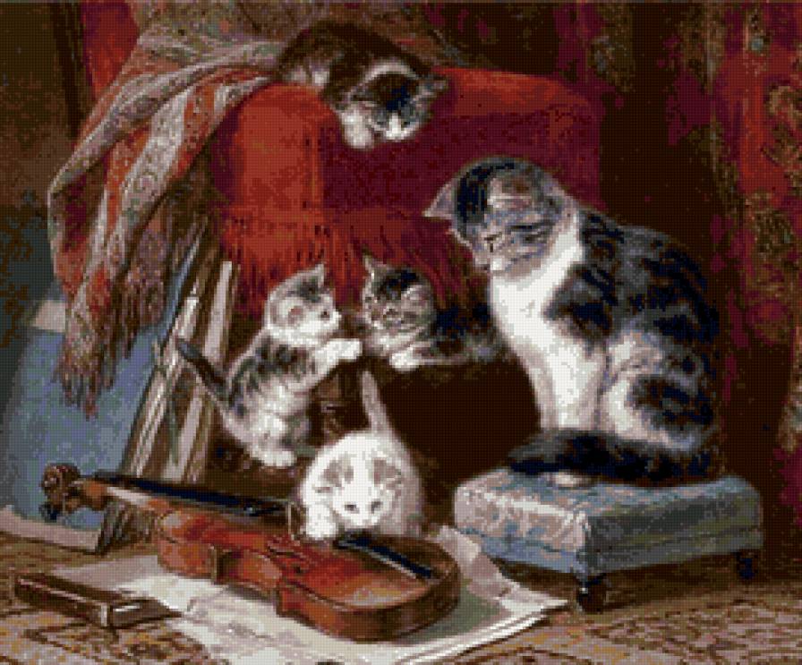 пушистые музыканты - кошки, природа, картина, животные - предпросмотр