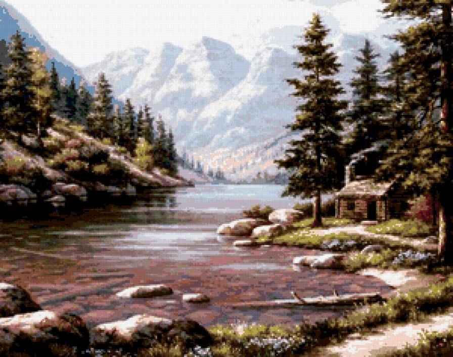 горное озеро - пейзаж, природа, горы, лес, озеро - предпросмотр