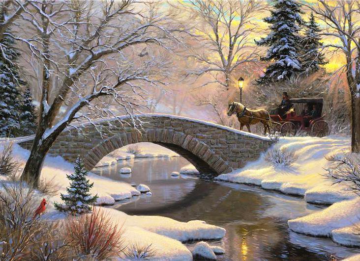 зимняя дорога - фонарь, зима, река, пейзаж - оригинал