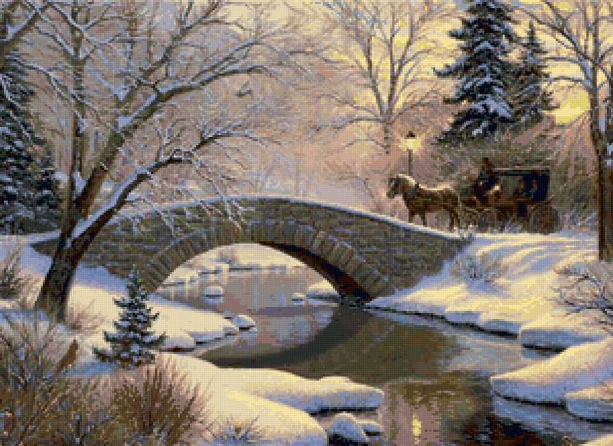 зимняя дорога - фонарь, река, пейзаж, зима - предпросмотр