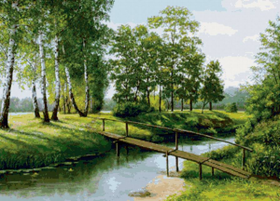 березки у воды - пейзаж, природа, березы, ручей, лес - предпросмотр