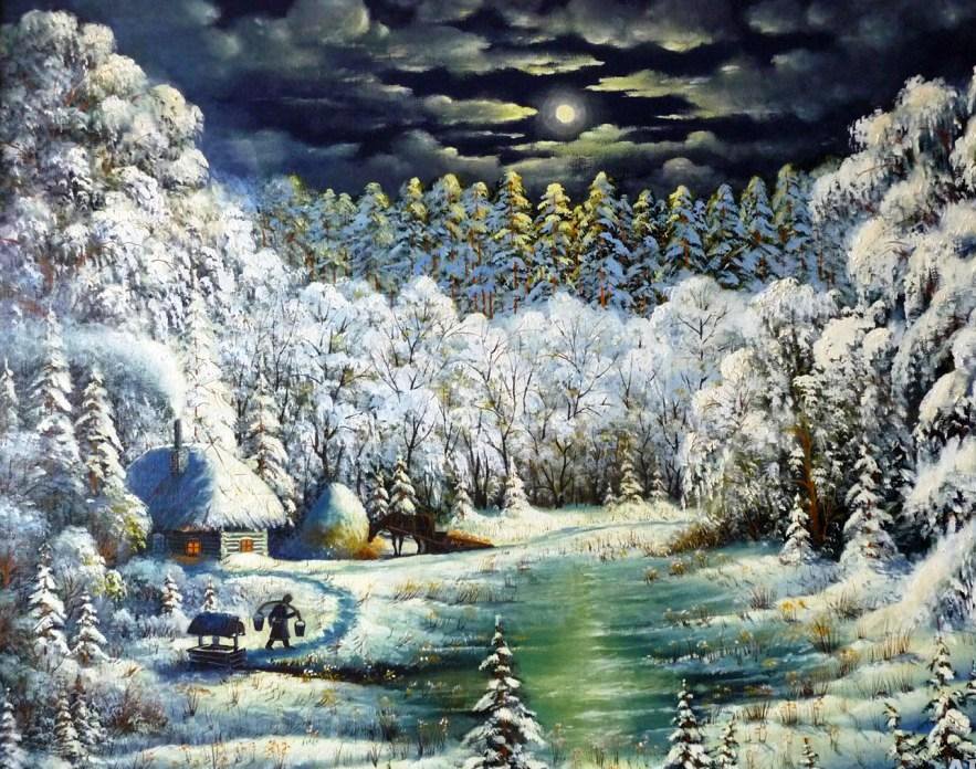 хуторок в лесной глуши - зеро, снег, зима, пейзаж, лес - оригинал