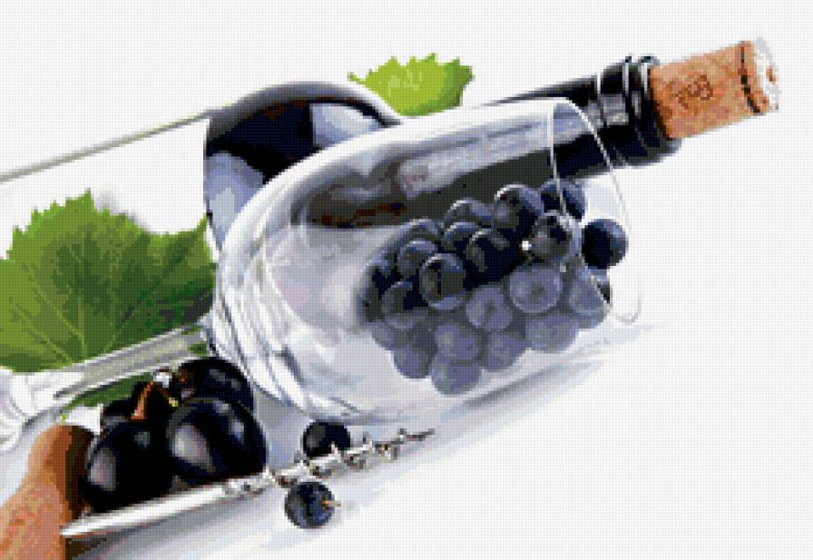 натюрморт с виноградом - натюрморт, картина, листья, виноград - предпросмотр