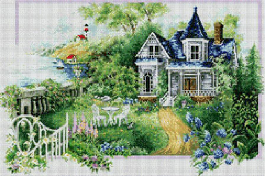 дом с синей крышей - предпросмотр