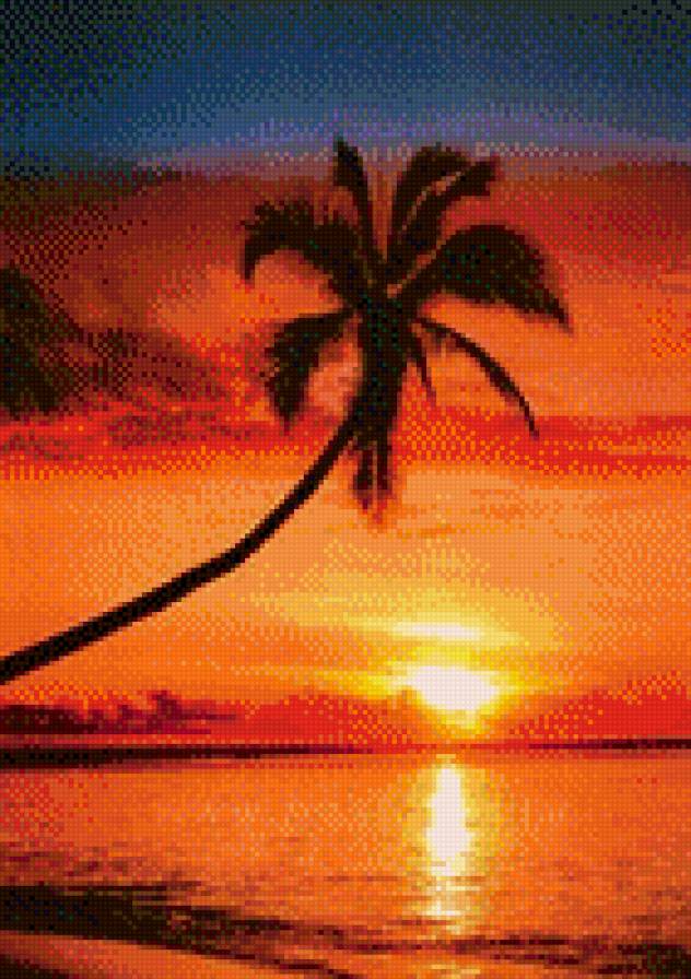 Закат - картина, африка, подушка, пальмы - предпросмотр